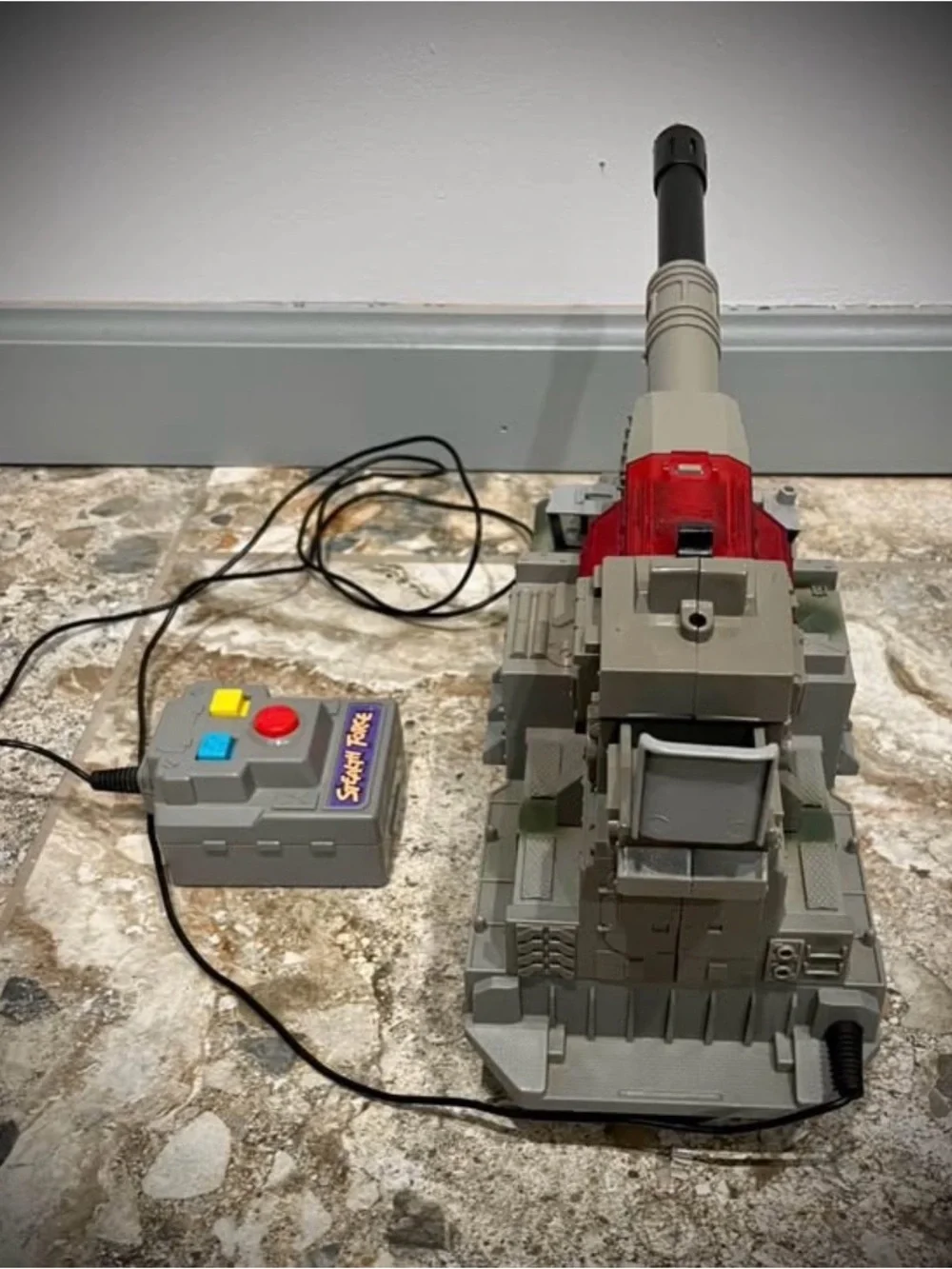 Vintage Arco Remote Control Military Tank Truck with Cap Gun Cannon - Gray & Red
